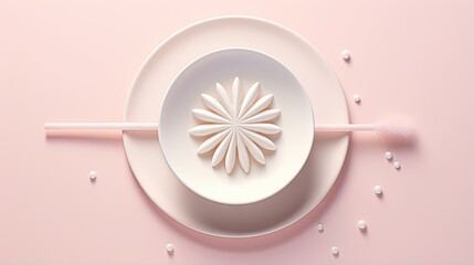 Sticker -  a white plate with a flower on it on a pink background.  generative ai