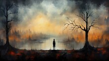 A Painting Of A Person Standing In Front Of A Lake Depression And Despair.