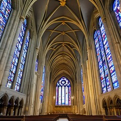 Canvas Print - An ornate, Gothic cathedral interior with stained glass windows1, Generative AI