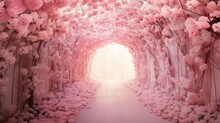  A Tunnel Of Pink Flowers With A Light At The End.  Generative Ai