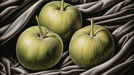 Sticker - Three green apples on a black cloth, AI