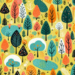 Forest landscapes quirky doodle pattern, background, cartoon, vector, whimsical Illustration