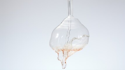 Poster -  a glass vase with a liquid inside of it on a table.  generative ai