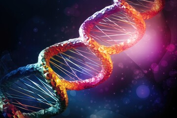 Poster - digital illustration dna structure in colour background with lights and flares, code of genetic huma