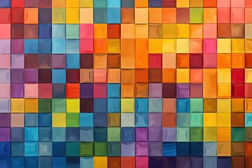 Poster - Colorful mosaic tiles wall background. Abstract background for your design, Colorful square pattern as panorama background, AI Generated