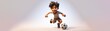 Cartoon character in style, banner copy space background, Cute animated figure standing with a ball playing a sports game soccer football .