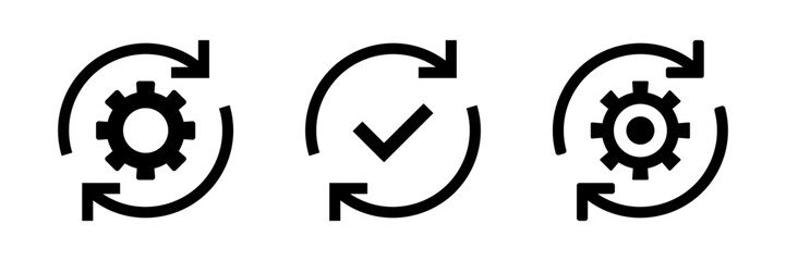 Leinwandbilder - gear icon with two arrows. settings icon with update, refresh, recycling, rotate signs - sync process icon set with check mark tick symbol. update icon symbol. Software upgrade concept
