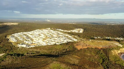 Poster - Catherine Hill bay residential village aerial panorama to Pacific ocean as 4k.
