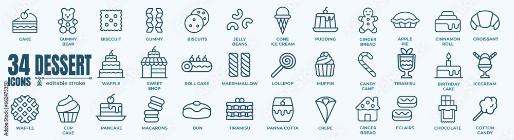 Dessert and sweet shop elements - minimal thin line web icon set ...