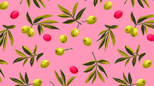 Illustration Of Fresh Olives On Pink Background