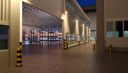 Poster - warehouse hangar exterior view. industrial building with empty shelving. hangar with empty storage r