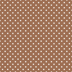 Poster - Polka dot seamless pattern. Brown and white repeated background. Swatch template for textile, fabric, plaid, tablecloths, clothes. Vector wallpaper