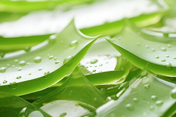 Poster - Close up of Aloe Vera gel sliced organic renewal isolated on white background