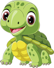 Wall Mural - Cartoon little turtle on white background