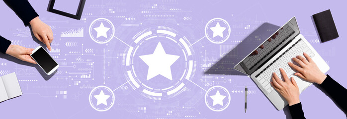 Aufkleber - Rating star concept with two people working together