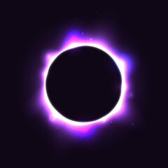 Wall Mural - sun full eclipse concept. light purple moon glow background. solar or planet total eclipse in dark s