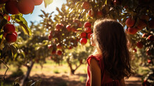 A Girl Stands Between Apple Trees