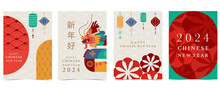 Chinese New Year Background With Lantern,dragon.Editable Vector Illustration For Postcard,a4 Size