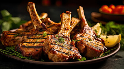 Wall Mural - Delicious grilled lamb chops marinated in a flavorful blend of spices.