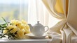 Tea pot with biscuits on table UHD wallpaper Stock Photographic Image