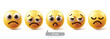 Emoji sad emoticons characters vector set. Emojis emotions facial expression in upset, hurt, lonely, unhappy and disappointed 3d graphic elements collection. Vector illustration emojis sad icon 