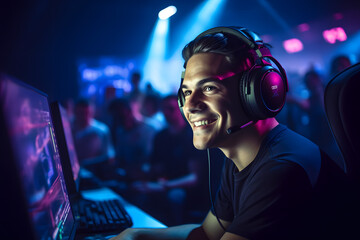 Esports Gamer in Action: Enthusiastic Young Man Playing Competitive Video Game - Gaming Lifestyle, Esports Tournament, Professional Gamer, Online Streaming, Gaming Community, Entertainment 