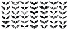 Set Of 42 Black Wings Icons, Wing Badges, Silhouette Wing Icon, Vector Illustration Isolated