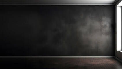 Wall Mural - Creative mock concept. Empty dark large empty textured grunge wall room with natural shadow. Banner template for product presentation