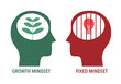 © Orapun - Human head with brain inside. Growth mindset VS Fixed mindset. Mindset Opposite Positivity Negativity Thinking Concept.