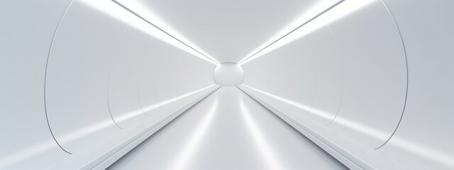 White background 3D room light abstract space technology tunnel stage floor. Empty white future 3D neon background  studio futuristic corridor render modern interior silver road black wall design gray