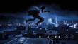 Ninja jumping on rooftops at night