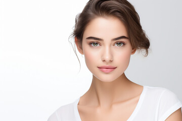 portrait of young beautiful woman with perfect smooth skin beauty spa salon concept, close up, smile