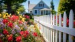 white picket fence with flowers, Ai Generate 