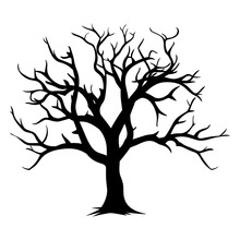 Dead Tree Vector Silhouette Clipart, Scary Tree Silhouette Vector, Halloween Spooky Tree Vector Illustration