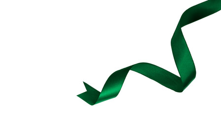 curly green ribbon for christmas and birthday present, isolated element png image.