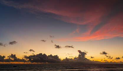 Wall Mural - abstract amazing scene of stuning colorful sunset or sunrise with clouds background in nature and tr