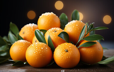 Wall Mural - Background with oranges and green leaves