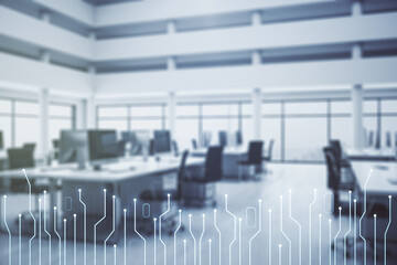 Aufkleber - Abstract virtual microscheme illustration on a modern furnished office background. Big data and database concept. Multiexposure