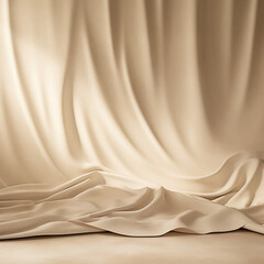 Poster - empty curtains stage light on beige background texture. mock up product display with generative ai.