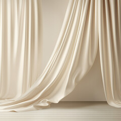 Poster - empty curtains stage light on beige background texture. mock up product display with generative ai.