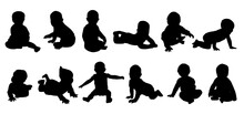 Set Illustration Baby Of Silhouette Vector