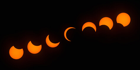 Wall Mural - Stages of Partial Solar Eclipse, with the maximum magnitude of 86 percent. Observed in Dallas, Texas on October 14, 2023.