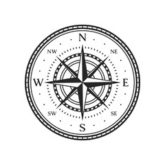 Sticker - Old compass. Vintage map wind rose antique symbol. Nautical geography map, marine cartography compass or sea expedition, ocean navigation and sailing , direction wind rose vector sign