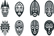 set of african tribal masks vector illustration for logos, tattoos, stickers, t-shirt designs, hats
