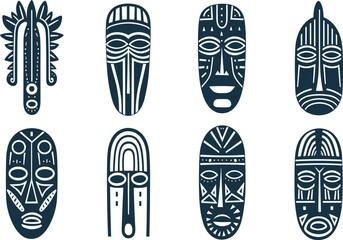 Wall Mural - set of african tribal masks vector illustration for logos, tattoos, stickers, t-shirt designs, hats