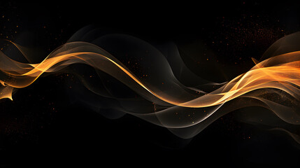 golden abstract wave painting on black background