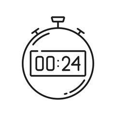 Poster - Clock timer outline icon, seconds and minutes measuring object. Vector time management stop sign. Alarm stopwatch, fitness sport timer