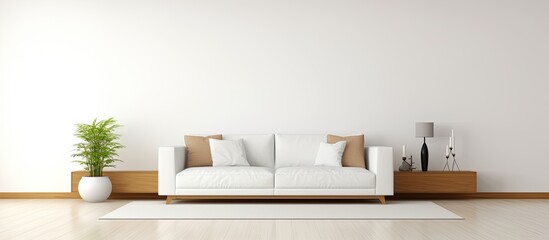 Wall Mural - Modern living room with spacious white wall interior design series With copyspace for text