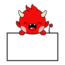 Cute And Kawaii Style Halloween Red Devil Character With White Board