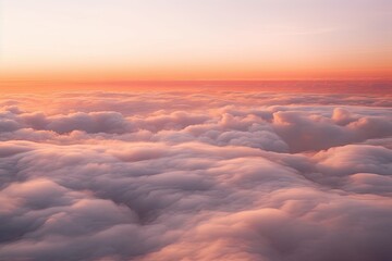 Poster - Horizon embrace. Captivating cloudscape at sunset. Skyward sojourn. Beauty of high altitude. Above clouds. Aerial view of heavens